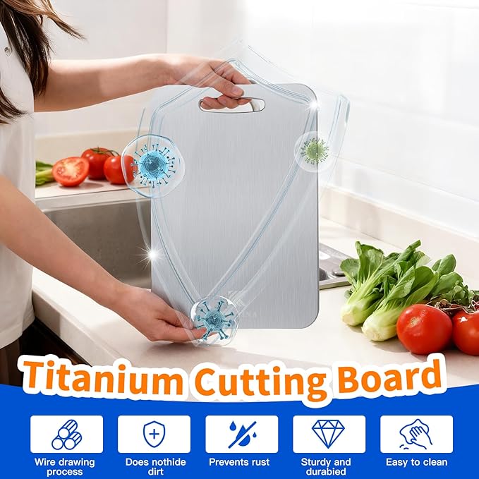 Titanium Cutting Board - 100% Pure Titanium Chopping Board for Kitchen, Camping | Lightweight, Odorless, Dishwasher Safe, Non-Toxic | Professional Chef & Home Cook Essential (12''L×8''W)