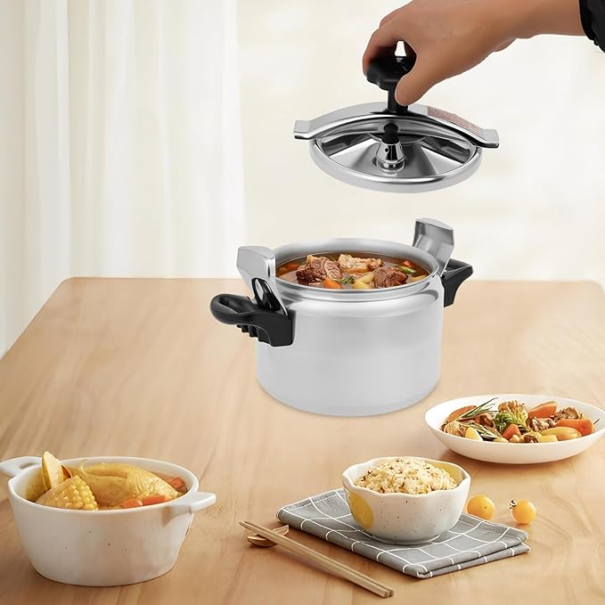 3L Aluminum Pressure Cooker – 11.4psi Fast Cooking Pot for Home Use, 35kPa High Pressure with Safety Lock, 3.17Qt Pot for Soup, Rice & Steaming (7.09"x4.88", Silver)