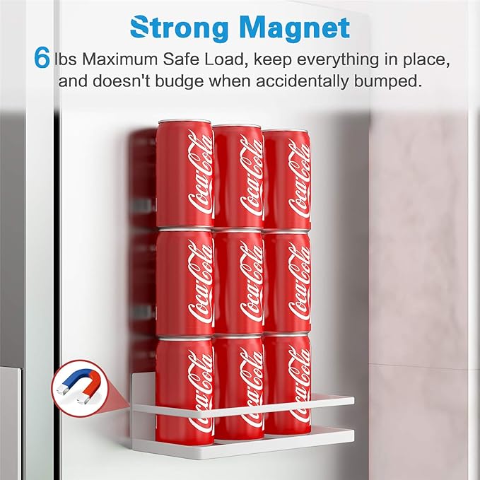 Thipoten Magnetic Spice Rack, Strong Magnetic Shelf with 2 Removable Hooks, Perfect Space Saver for Small Kitchen/Apartment, Awesome Metal Cabinet for Holding Spices, Jars, Salt (White, 2Pack)