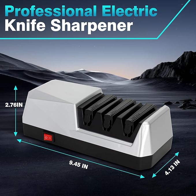 Kitchen Knife Sharpener Electric 3-Stage Knife Sharpener for Straight Serrated & Kitchen Knives Quick Sharpening & Polishing