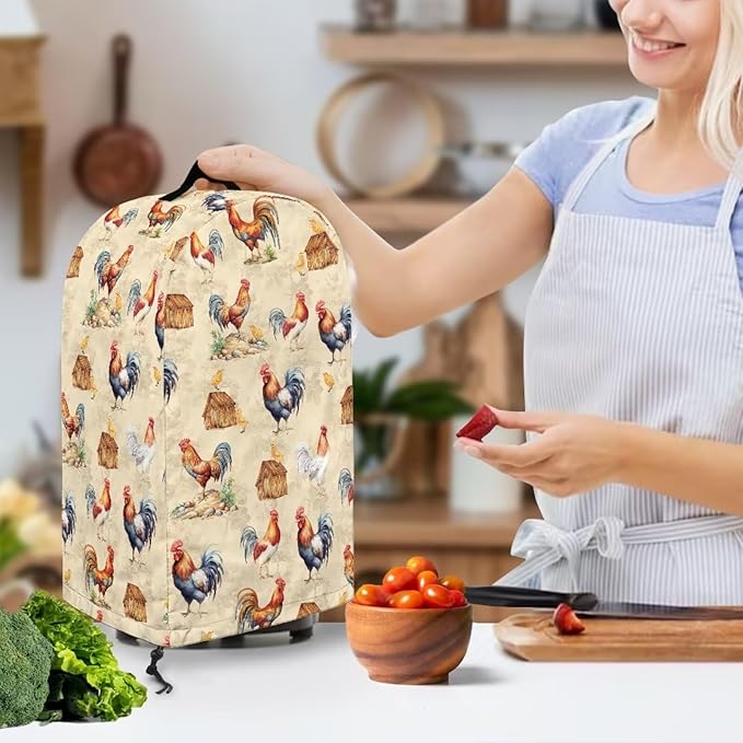 Farm Rooster Blender Cover Dust Cover Appliance Dust Cover for Small Food Processor Coffee Maker Juice Maker with Top Handle Kitchen Decor Foldable