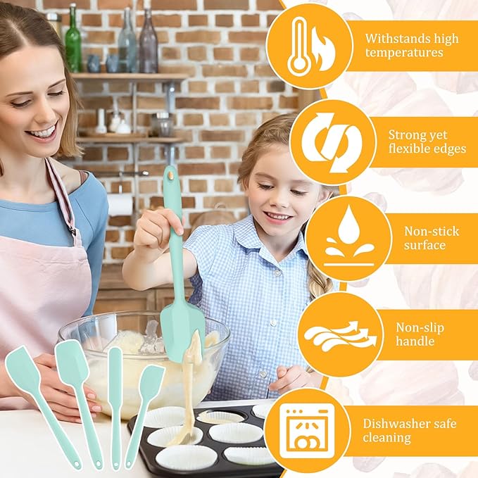 4 Pcs Silicone Spatula Set with Nonslip Handle Heat Resistant Silicone Versatile Kitchen Dishwasher Safe Cooking Spatula Set for Cooking Mixing Baking