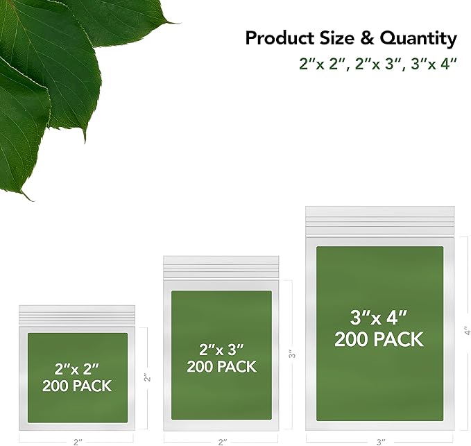 Assorted Resealable Plastic Bags 600 Pack — Clear Reclosable Variety Pack (2 x 2, 2 x 3, 3 x 4 Inch) with Zipper Seal for Jewelry, Beads, Small Parts, Crafts