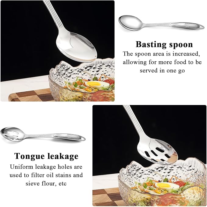Berglander Stainless Steel Kitchen Utensils Set 6 Pcs, Cooking Utensil Sets, Kitchen Gadgets Essentials Include Metal Spatula Set, Skimmer, Ladle, Serving Spoon, Slotted Spoon, Carving Fork