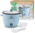 GreenLife Rice Cooker with Removable PFAS-Free Nonstick Pot, 3-Cups Uncooked/6-Cups Cooked, One-Switch Design, Auto Keep Warm Function, Soup, Grains, Oatmeal, Wood Handle, Blue