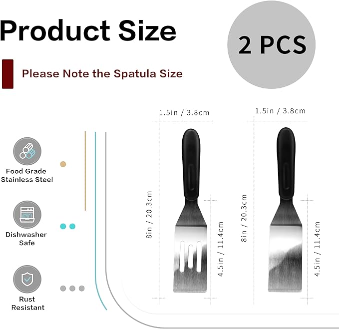 Small Spatula Professional Mini Serving Spatula, 2 Pieces Stainless Steel Metal Spatulas Set, Cutter and Serve Turner for Kitchen, Flipping or Cooking for Brownie, Cookie, Lasagna, Pancakes or Cake