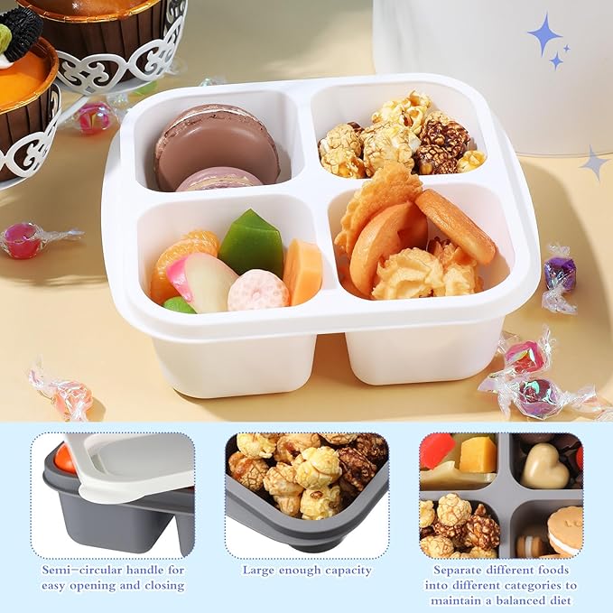 Honeydak 10 Pack Snack Container 4 Compartment Reusable Bento Snack Boxes Divided Lunchable Containers with Lids Meal Prep Lunch Food Storage Boxes for School Work Travel(Black and White Ombre Color)