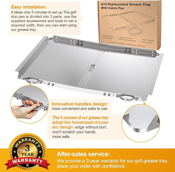 Replacement Grease Tray with Catch Pan for Dyna Glo Grill Replacement Parts, 24-30" Universal Drip Pan for 4 5 Burner Gas Grill Nexgrill Replacement Parts, Grill Tray for Kenmore BHG Expert Grill