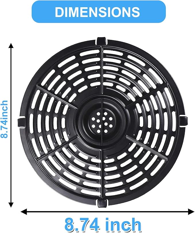 Air Fryer Grill Pan for Power XL 5QT Air fryer, 8.7'' 5QT Round Non-Stick Replacement Tray Rack Parts Accessories Crisper Plate Grill Plate, Dishwasher Safe