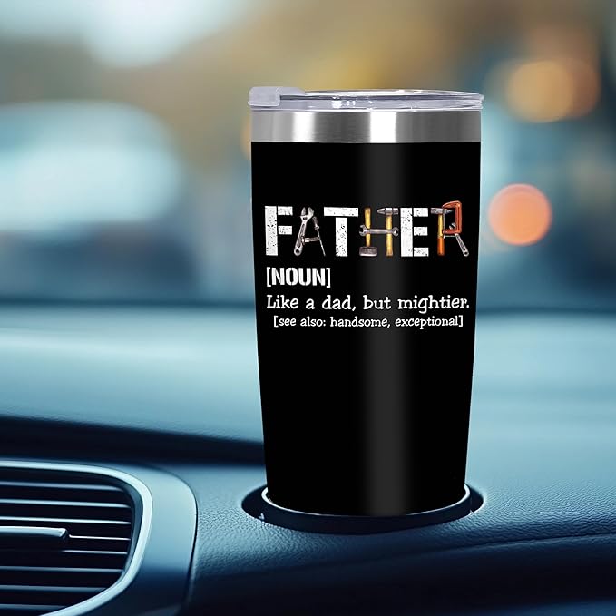 TEEZWONDER Christmas Birthday Gifts for Dad from Daughter Son - Stainless Steel Insulated Coffee Tumbler with Lid 20 oz - Funny Gifts from Kids, Mens Birthday Gift Ideas