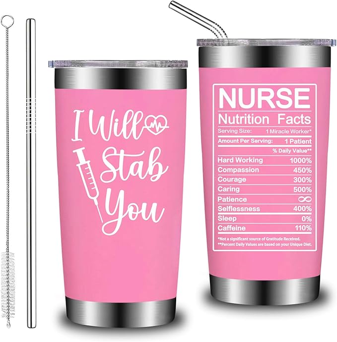 Nurse Gifts for Women - Nurses Week Gift - Nurse Graduation Appreciation Christmas Gifts for Nurses, Practitioner - 20oz I Will Stab You Tumbler Cup