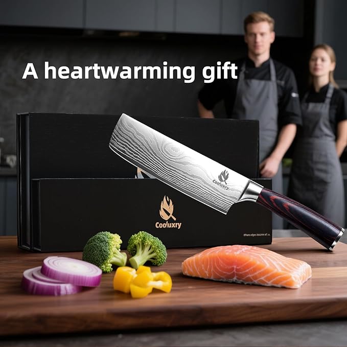 7 Inch Nakiri Knife - 7" Razor Sharp Meat Cleaver and Vegetable Kitchen Knife, Professional Vegetable Chopping Knife, High Carbon Stainless Steel Blade with Ergonomic Handle