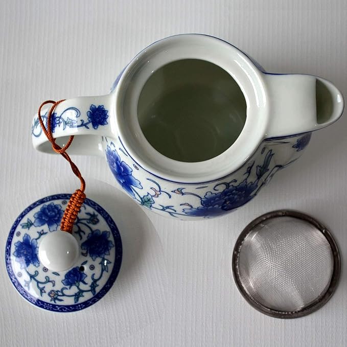 Teapot 500ml Blue White Peony Flower Porcelain Kettle Stainless Infuser (Mudan Flower 500ml)