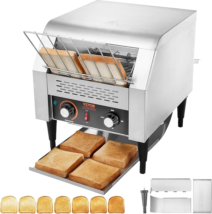 VEVOR Commercial Conveyor Toaster, 300 Slices/Hour, Heavy Duty Stainless Steel, Electric Restaurant Toaster for Toast, Bun, Bagel, Bread