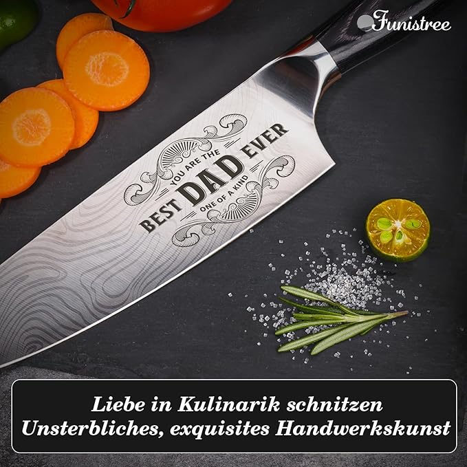 Dad Gifts from Daughter Wife Son, Best Dad Ever Kitchen Knife Gift Set with Wooden Box, Dad Christmas Birthday Gift Ideas, 8" Professional Chef Knife, Dads Birthday Gifts for Men Husband