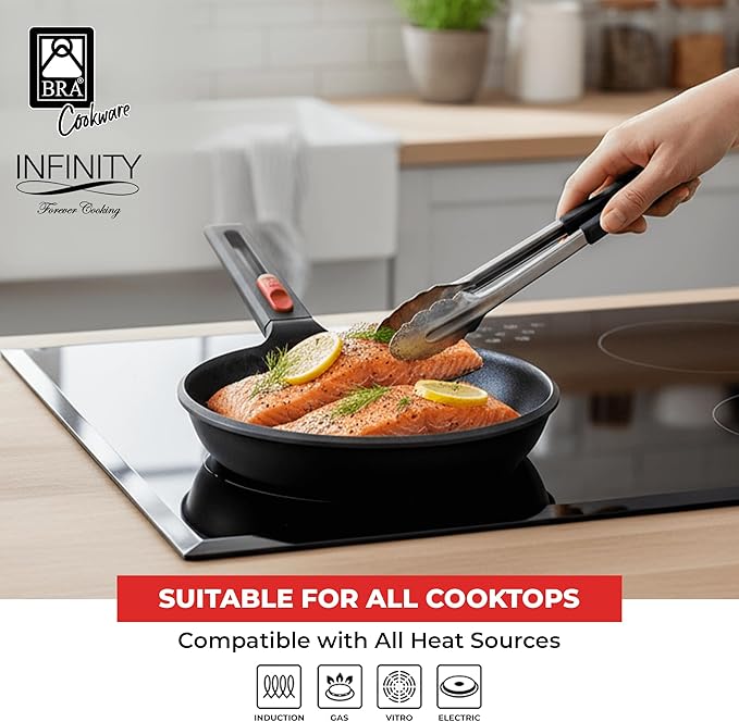 BRA COOKWARE Infinity Nonstick Frying Pan | 11-Inch Cast Aluminum Skillet | PFOA/PFAS Free Fry Pan | All Cooktops (incl Induction) Searing Skillet | Oven Safe up to 425°F (w/o Removable Handle)