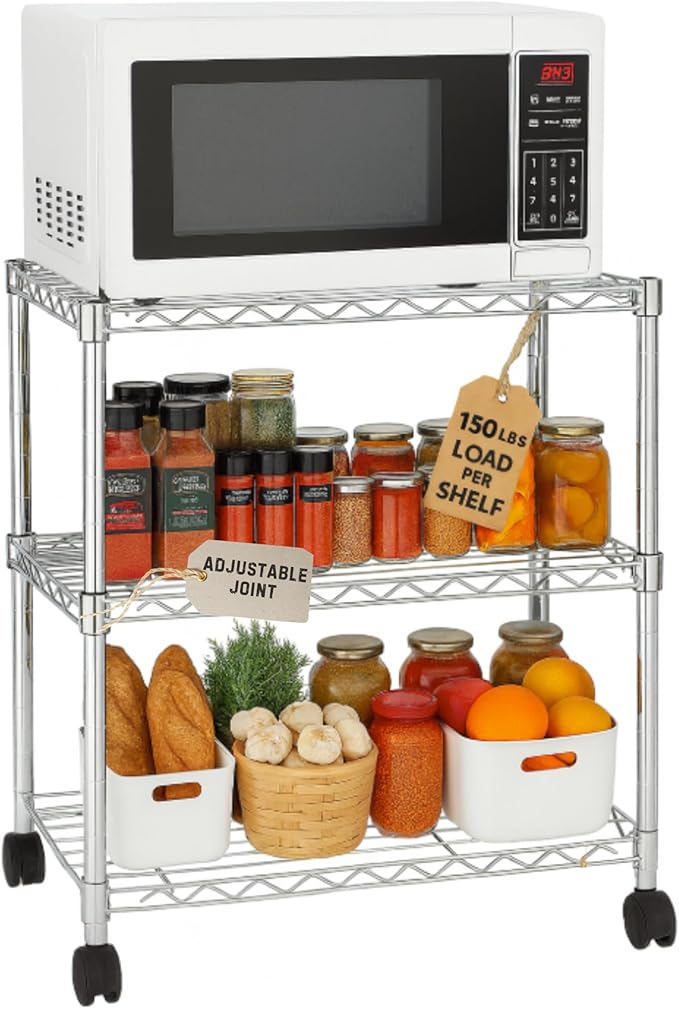 3 Tier Wire Shelving Unit Storage Rack, Metal Heavy Duty Utility Organizers, Organization Units for Metal Shelves, Pantry, Garage, Laundry Racks Durable Shelf Stand, 14"W x 24"L x 30"H, Chrome