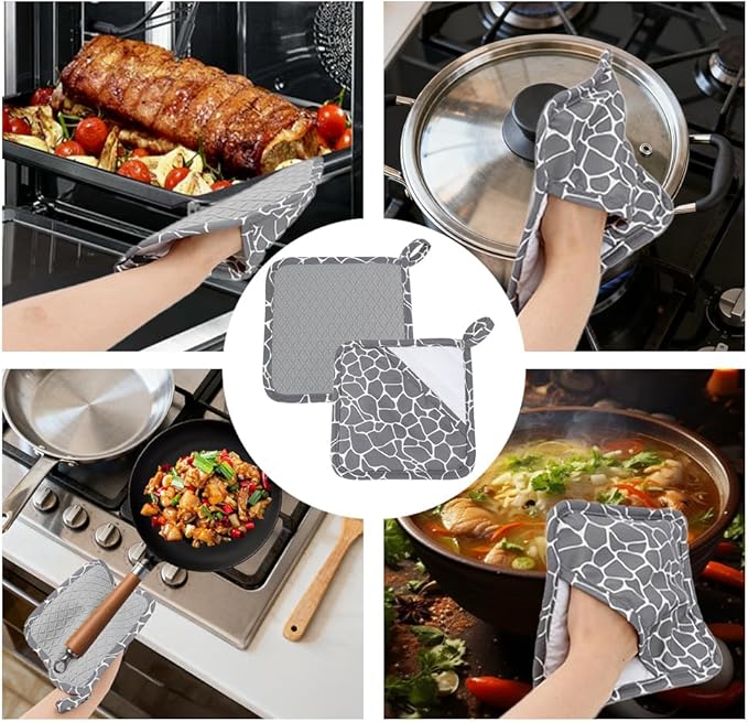 Pot Holders for Kitchen 2 Pack Heat Resistant Hot Pads for Kitchen Counter Decor Silicone Non-Slip Hot Pads with Soft Cotton Lining Pot Holder Trivets for Kitchens Oven Cooking Baking Pans,Gray Stripe
