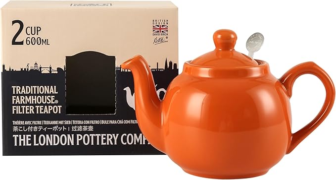 London Pottery Farmhouse Teapot with Infuser, Ceramic, Orange, 2 Cup (600 ml)