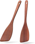 2PCS Wooden Spatulas for Cooking, 12.8inch Coated Mahogany Turners for Frying, Non-Scratch Wood Bevel Spurtle for Pan & Wok, Wooden Cooking Utensils for Non Stick Cookware, Long Handle Scraper