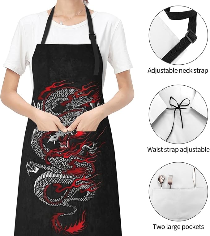 Cute Dragon Print Apron Cute Kitchen Apron For Cooking Gardening Adjustable Home Apron,Adult Size