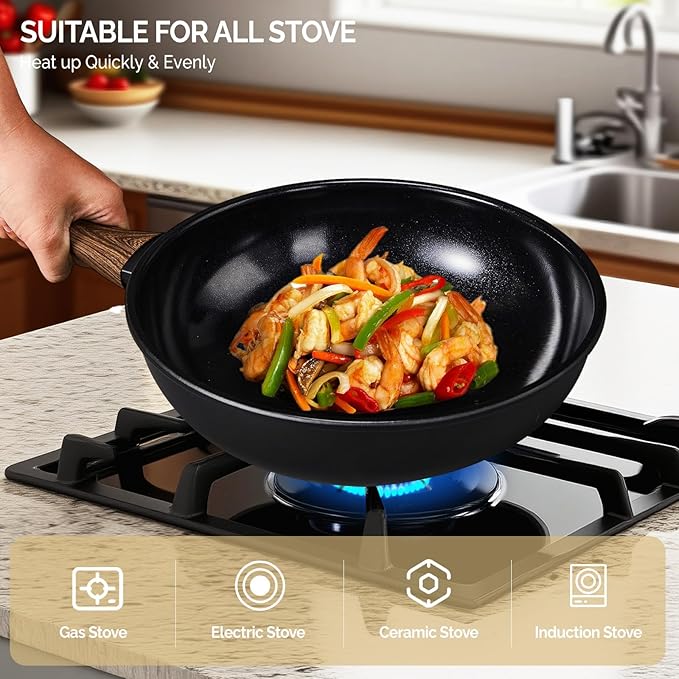 ROVSUN 20 Pcs Nonstick Pots and Pans Set, Cast Aluminum Kitchen Cookware Set, RV Kitchen Cooking Set and Utensils, PFAS PFOA & PFOS Free, Black, Skillet, Saute Pan, Soup Pot