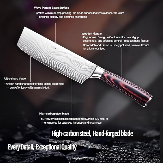 Nakiri Knife-7", Japanese High Carbon Stainless Steel Nakiri Chef Knife, Ultra-Sharp for Meat & Vegetables, Ergonomic Pakkawood Handle, Multipurpose Kitchen Knife