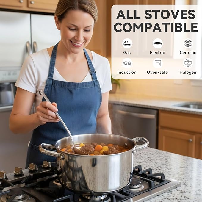 6QT Stainless Steel Stock Pot with Encapsulated Bottom & Lid - Professional Soup Pot - Nonstick Thick Bottom Stockpot for Cooking, Stewing, and Canning, Dishwasher Safe