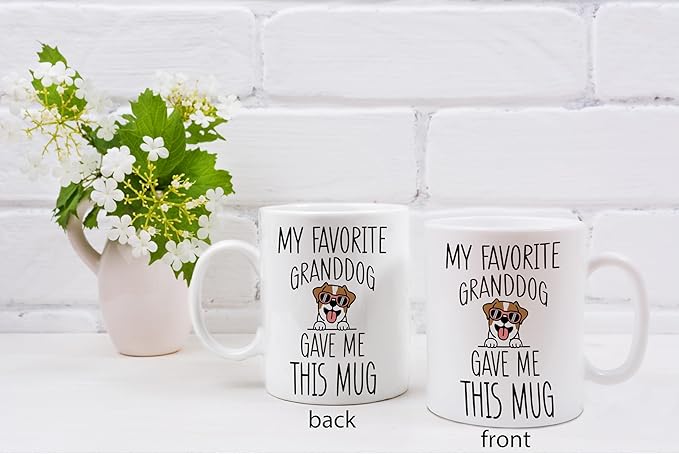 QASHWEY Jack Russell Terrier Dog Grandma Gifts Mug, Funny Jack Russell Terrier Dog Owner Coffee Mug Tea Cup Gifts for Grandma Grandpa, My Favorite Granddog Gave Me This Mug Coffee Cups Ceramic 11oz