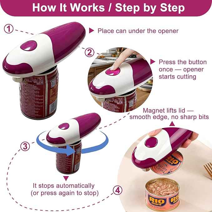 Electric Can Opener for Seniors & Arthritis - Automatic, Hands-Free, High Torque Kitchen Tool - Smooth Edge Safety Cut for Weak Hands Without Harm