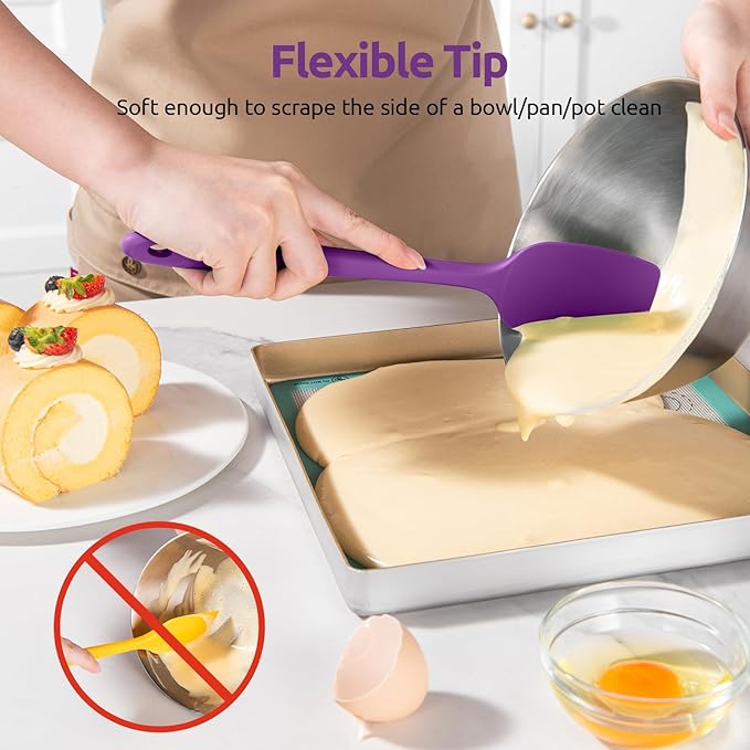U-Taste Flat Spatula & Spoon Spatula: 11.38in 600ºF Heat Resistant Silicone Bowl Scraper, Flexible Rubber Kitchen Cooking Mixing Utensil with Upgraded Non-Stick Surface (Set of 2, Purple)
