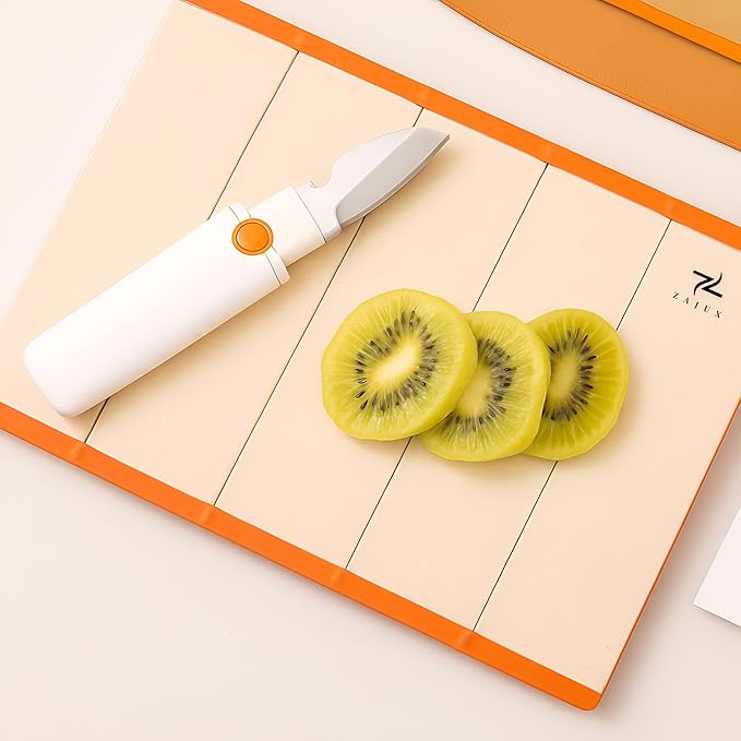 Foldable Cutting Board Great for Fruits-Veggies, Includes Built-in Peeler, Grater and Small Knife with Bottle Opener, Ergonomic Design for Kitchen and Travel, Color May vary on Green or Orange.