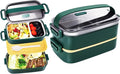 Stainless Steel Bento Box for Adults&Kids,Japanese Leakproof Lunch Box Divided Food Meal Storage Containers Set Stackable 2 Layer for Children School Picnic Green