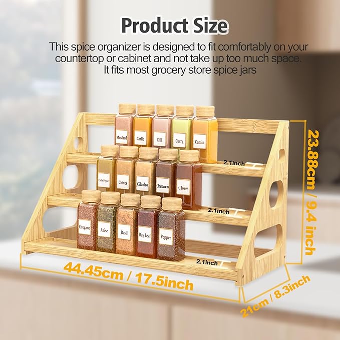 Spice Rack - Bamboo Spice Rack Organization for Cabinet/Countertop