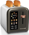 SEEDEEM Toaster 2 Slice, Full Touch Control Stainless Toaster, LCD Display, 50% Faster Heating Speed, 6 Bread Type, 7 Shade Setting, 1.5''Wide Slots, Removable Crumb Tray, 1350W, Dark Metallic