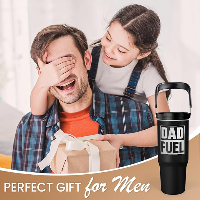 SANDJEST Dad Fuel Stainless Steel Insulated 30oz Tumbler with Carry Handle & Flip Straw Lid for Dad on Fathers Day, Birthday or Christmas