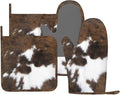 Cow Print Oven Mitts and Pot Holders Set of 4 Silicone Brown Cowhide Kitchen Mitten Gloves and Non-Slip Brown White Cow Print Potholders Set Heat Resistant Oven Gloves Hot Holders for BBQ