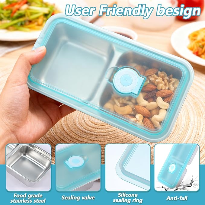 4PCS Metal Snack Containers with Lids, Reusable Stainless Steel Double Compartment Snack Box, Grab and Go Food Containers Compartment box with Lids For Travel and Outdoor Camping