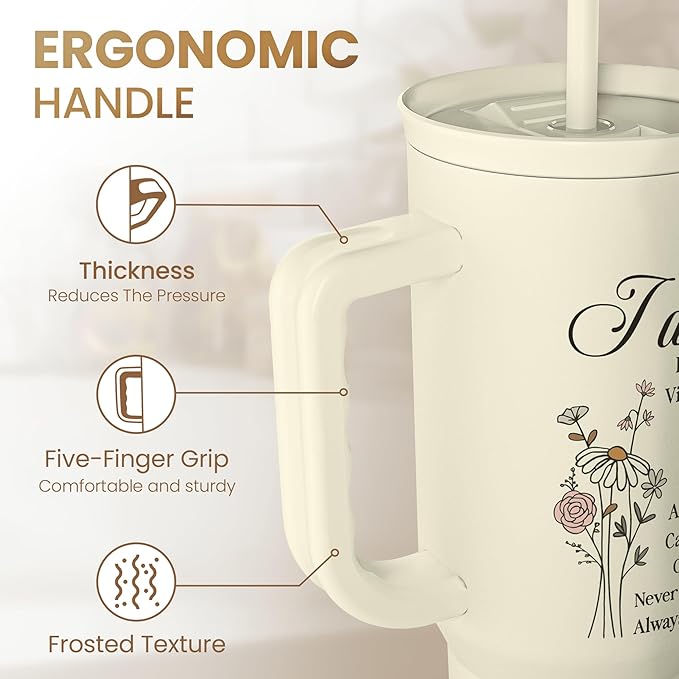 Christian Tumbler with Handle 40oz, Inspirational Gifts for Her, Religious Gift for Women Girl, Stainless Steel Insulated Coffee Travel Cup, Inspiration Gift for Christmas Birthday Mothers Day