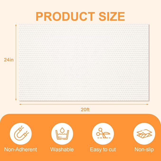 FEXIA Shelf Liner 24 Inch x 20 FT Clear Non Slip Waterproof Cabinet and Drawer Liner for Kitchen Cabinet Refrigerator Pantry Closet Durable Non Adhesive