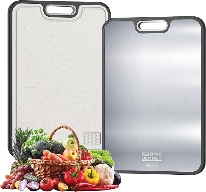 Baker's Secret Titanium Cutting Boards for Kitchen, Cutting Board Double Sided Food Grade, Pure Titanium and Wheat Straw PP, Dishwasher Safe Easy to Clean Large Size 16”×11” Dark Grey