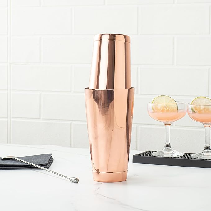Restaurantware Bar Lux 16 Ounce Boston Shaker 1 Copper-Plated Cocktail Shaker - Weighted Bottom No Leak Stainless Steel Martini Drink Mixer Essential Bar Tool For Home Use Or Bartenders