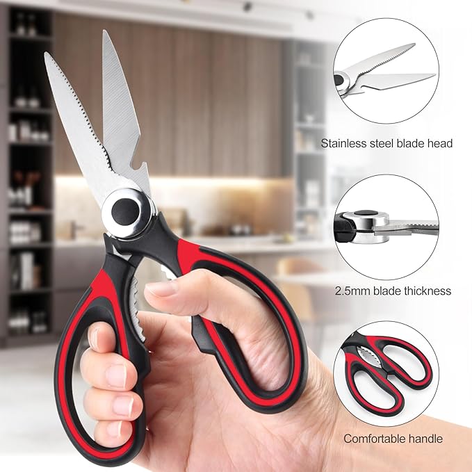 Food Grade Kitchen Scissors 3 Pack- Lifetime Replacement Warranty -Heavy Duty Stainless Steel Cooking Shears for Cutting Meat, Food, Fish, Poultry Multipurpose Sharp Sissors for Dishwasher Safe