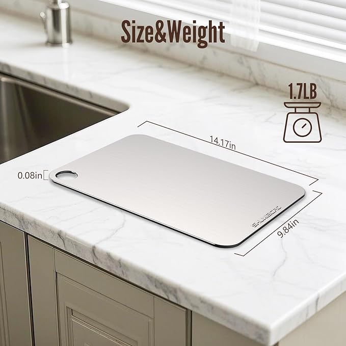 SHUWEICAO- Titanium Cutting Boards For Kitchen, 100% Pure Cut Titanium Cutting Board, Food Grade Quality,Easy To Clean And Will Not Absorb Odors, Suitable For Kitchen Or Outdoor Camping (14.17*9.84in)