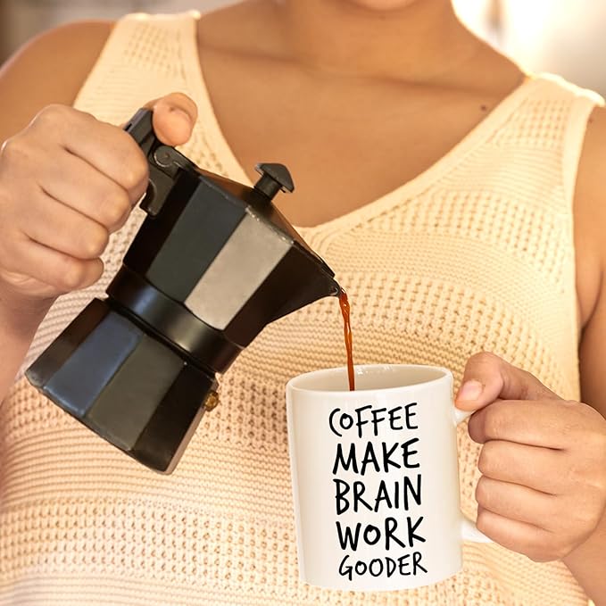 Veracco Coffee Make Brain Work Gooder Mug Funny Coffee Lover Gift Humorous Idea Family Friends Birthday Presents Sarcastic Office Berserk Tea Cup Caffeine Addict Brain Booster Gooder Vibes