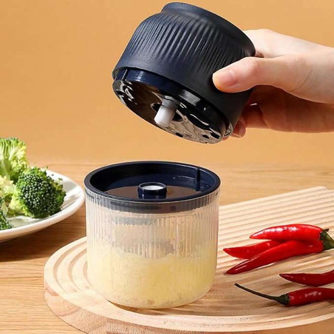 Electric Garlic Chopper,Mini Portable Veggie Choppers, 250ml Portable Electric Mini Food Chopper with 4 Sharp Blade, Cordless Food Processor for Ginger (White+Blue)