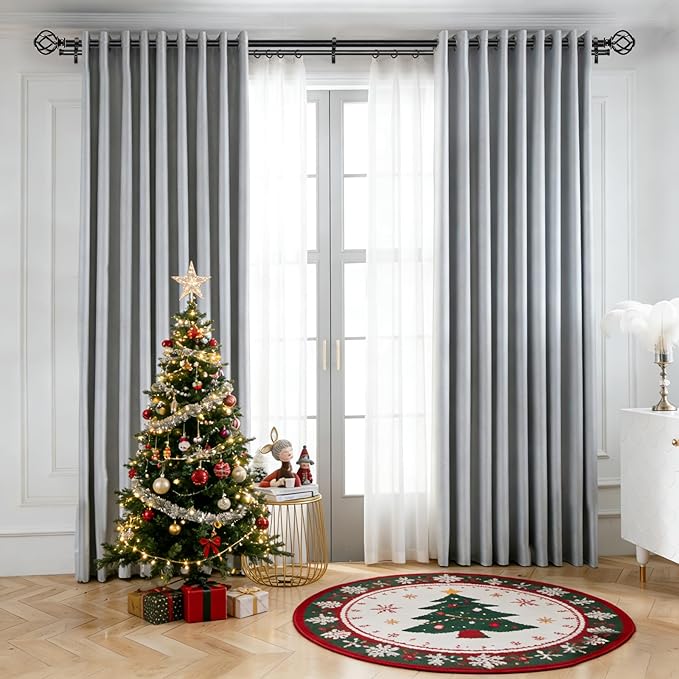 KAMANINA 1 Inch Double Curtain Rod 72 to 144 Inches (6-12 Feet), Black Curtain Rods for Windows 66 to 120, Heavy Duty Telescoping Drapery Rods with Twisted Cage Finials