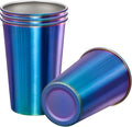 MEWAY 4 Pack 16oz Stainless Steel Pint Cup,Healthy Unbreakable and Stackable,Metal Drinking Glasses，Beer Glasses（Rainbow）