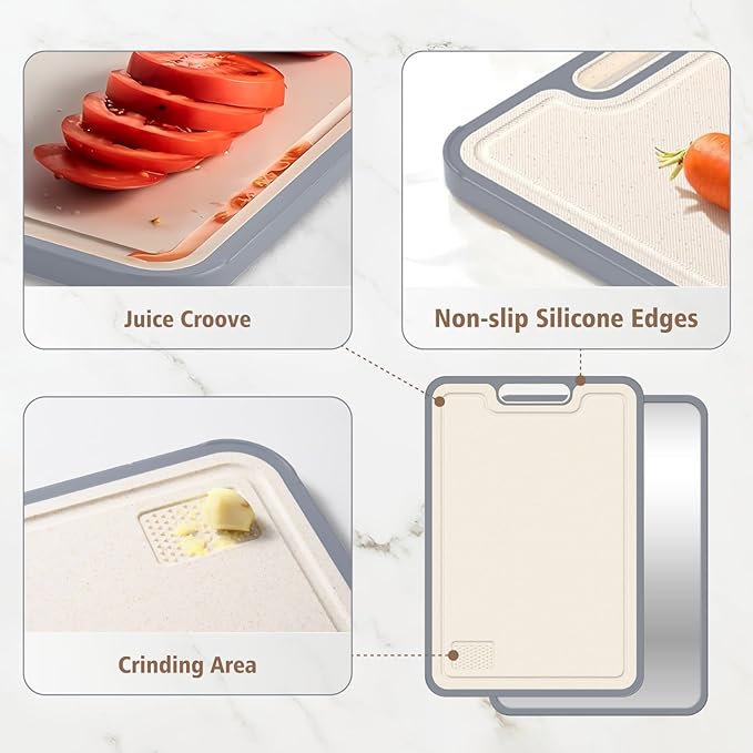 Cutting Boards for Kitchen, Stainless Steel and Wheat Straw Cutting Board, Kitchen Board for Meat and Vegetables, Non-Slip Eco Friendly Chop Board