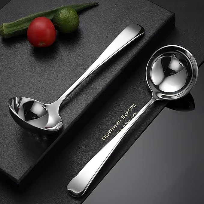 Small Ladle, 304 Stainless Steel Small Gravy Soup Serving Ladle for Sauces or Serving Soup Spoon, Silver (2 pack)